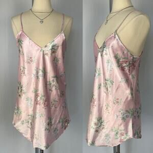 Mini Slip Dress Size Medium Pink Pastel Floral Silky Lingerie Coquette Feminine